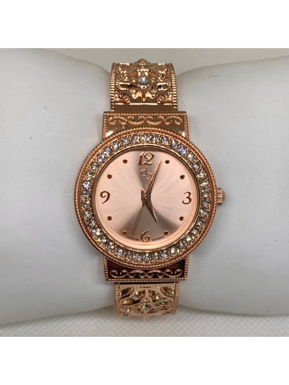 Women’s rose gold tone cuff bracelet watch 32mm  rhinestones bracelet 7” running